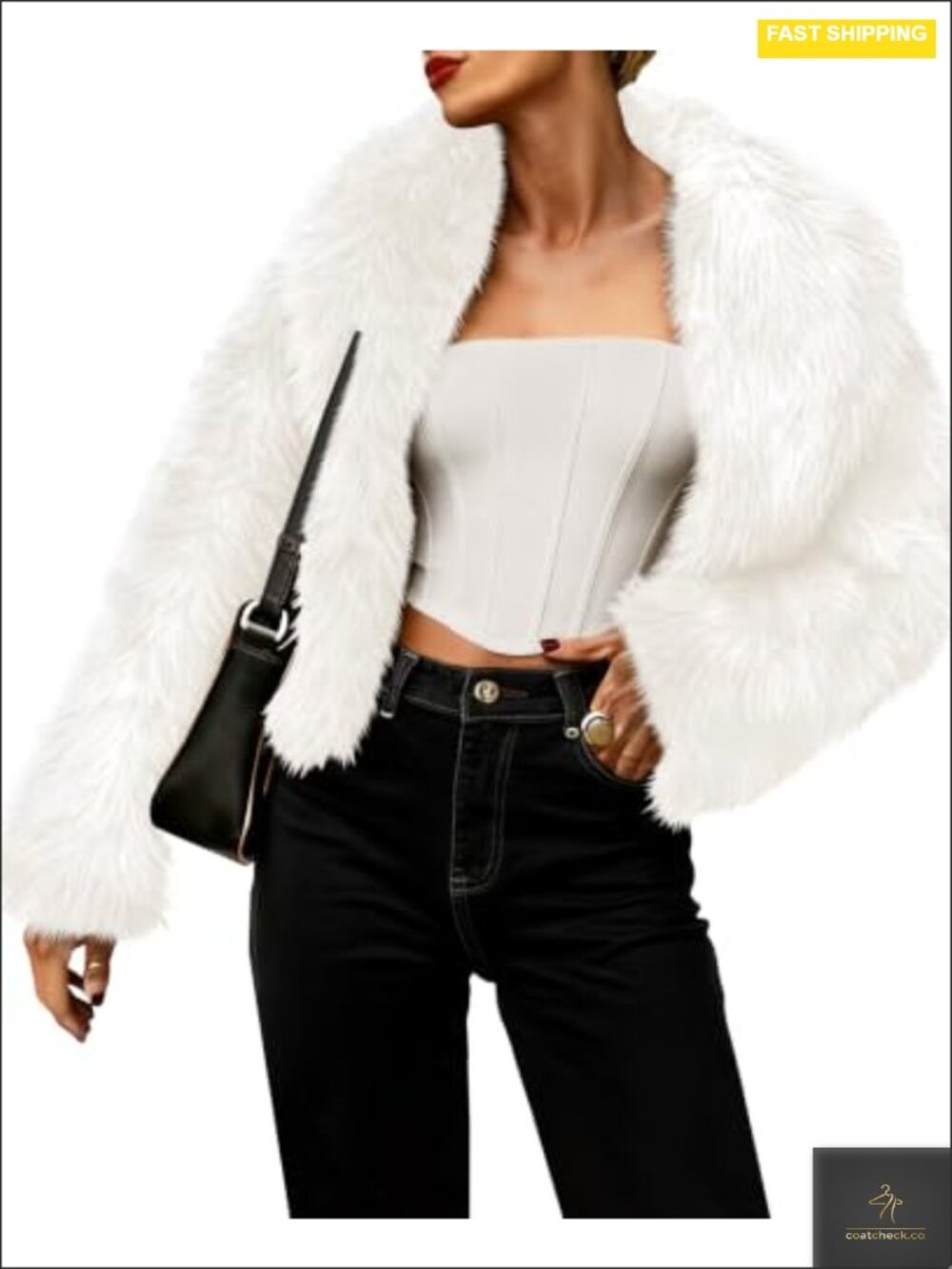 Women's Cropped Faux Fur Jacket Shaggy Fluffy Winter Wrap Coat